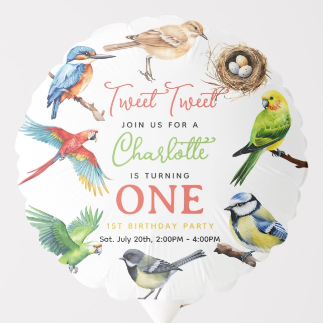 Cute Bird 1st Birthday Party Balloon (Front)