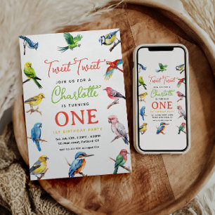 Cute Bird 1st Birthday Party Invitation