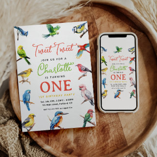 Cute Bird 1st Birthday Party Invitation