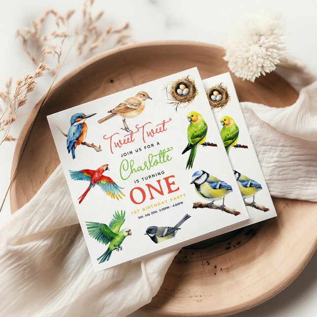 Cute Bird 1st Birthday Party Napkins (Creator Uploaded)