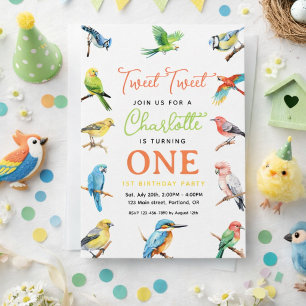 Cute Bird 1st Birthday   Sweet Baby Bird Party  Invitation