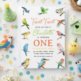 Cute Bird 1st Birthday | Sweet Baby Bird Party  Invitation