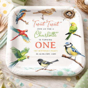 Cute Bird 1st Birthday   Sweet Baby Bird Party Paper Plates
