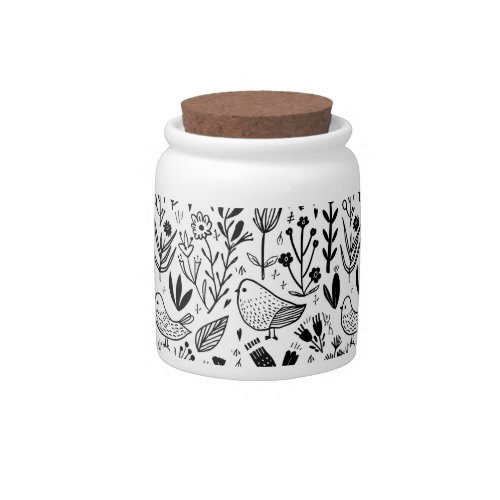 Cute Bird Abstract Lines Funny Hand Draw Leaf  Candy Jar