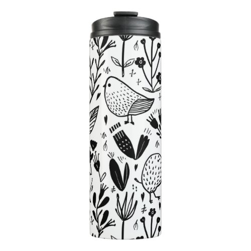 Cute Bird Abstract Lines Funny Hand Draw Leaf  Thermal Tumbler