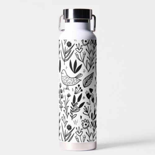 Cute Bird Abstract Lines Funny Hand Draw Leaf  Water Bottle