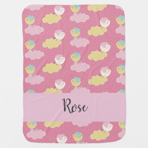 Cute bird and clouds pink baby blanket