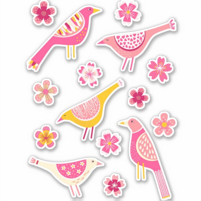 Cute Bird and Flower Sticker (Front)