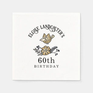 Cute Bird and Flowers Personalized Birthday Napkins