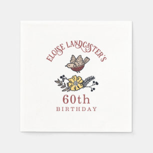 Cute Bird and Flowers Personalized Birthday Napkins