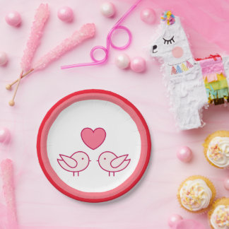 Cute Bird and Heart Love Design Paper Plates
