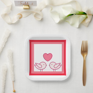 Cute Bird and Heart Love Design Paper Plates