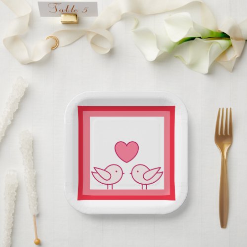 Cute Bird and Heart Love Design Paper Plates