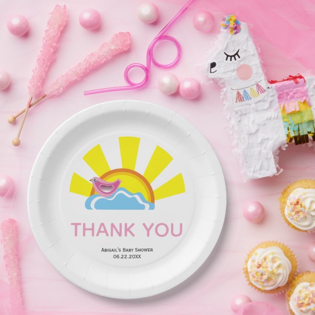 Cute bird and sun Baby Shower Thank You  Paper Plates (Party)