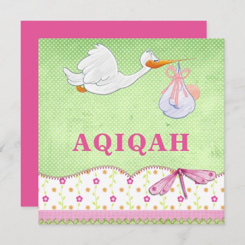 Cute Bird Baby Girl Aqiqah Invitation