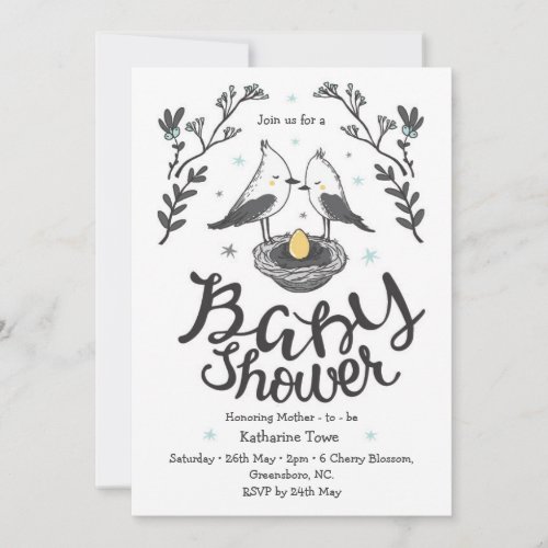 Cute bird baby shower invitation with custom text