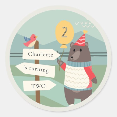 Cute Bird Bear Milestone Mountain Any Age Birthday Classic Round Sticker