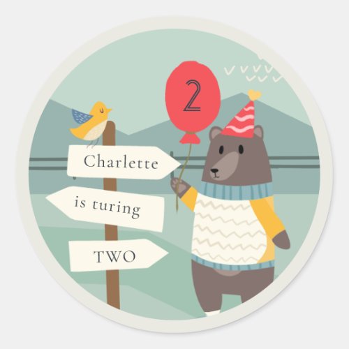 Cute Bird Bear Milestone Mountain Any Age Birthday Classic Round Sticker