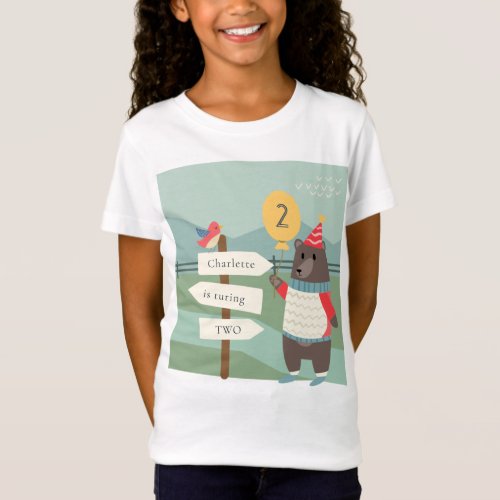 Cute Bird Bear Milestone Mountain Any Age Birthday T_Shirt