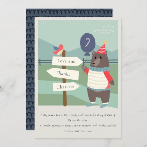 Cute Bird Bear Milestone Mountain Any Age Birthday Thank You Card