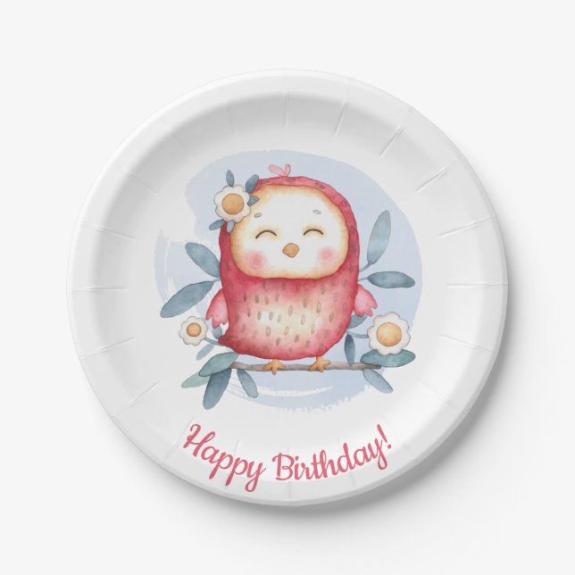 Cute Bird Birthday Paper Plates (Front)