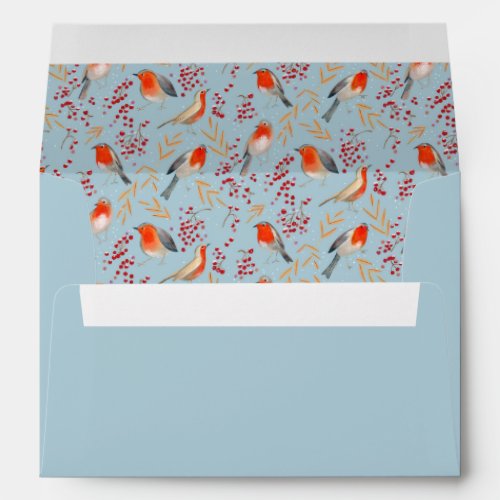 Cute Bird Blue Robin Winter Christmas Pattern Envelope