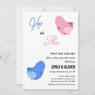 Cute bird boy or girl gender reveal party invitati invitation