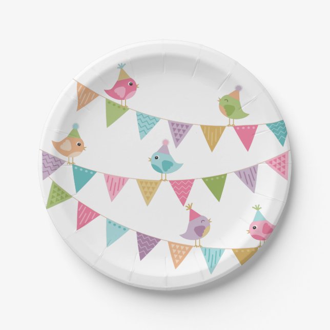 Cute Bird Bunting Paper Plates (Front)
