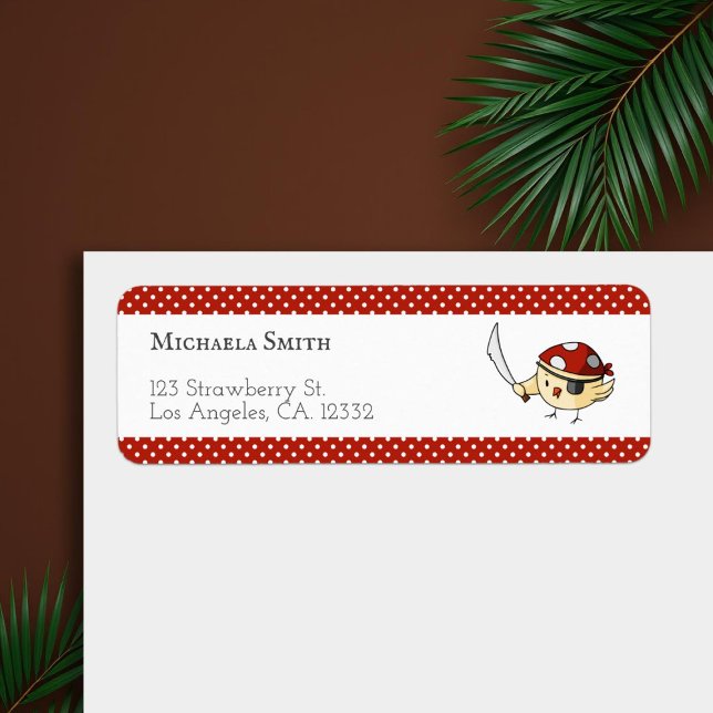 Cute Bird Captain Pirate Themed Personalized Label (Creator Uploaded)