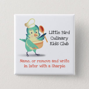 Cute bird chef kids bakery cooking class name tag pinback button