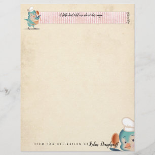 Cute bird chef personalized recipe letterhead
