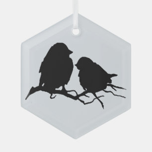 Cute Bird Couple Friends Silhouette Glass Ornament