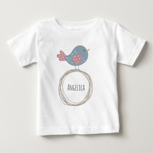 Cute Bird Custom Name Baby T-Shirt (Front)
