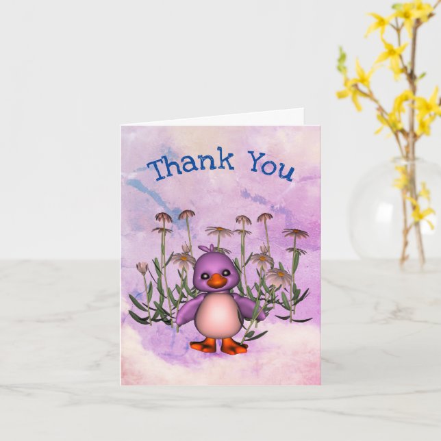 Cute Bird Daisies Personalized Thank You Card (Yellow Flower)