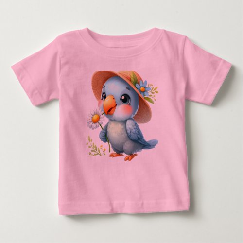 Cute Bird Daisy Flower Baby T_Shirt