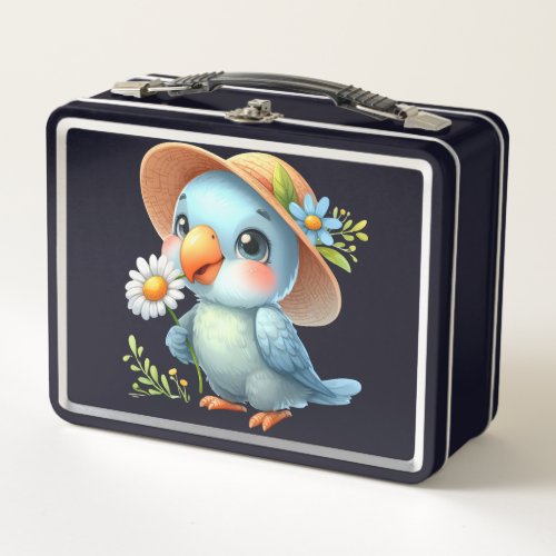 Cute Bird Daisy Flower Metal Lunch Box