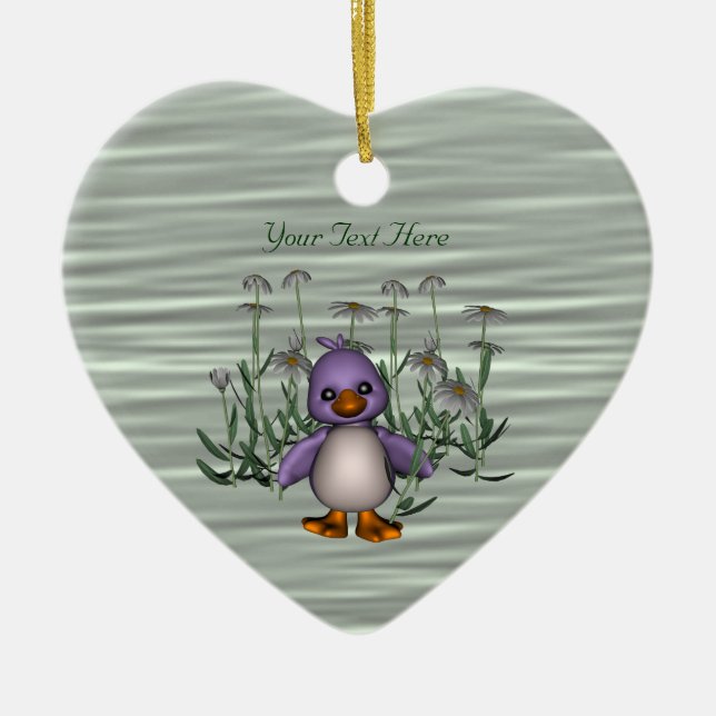 Cute Bird Daisy Flowers Customizable Ornament (Front)