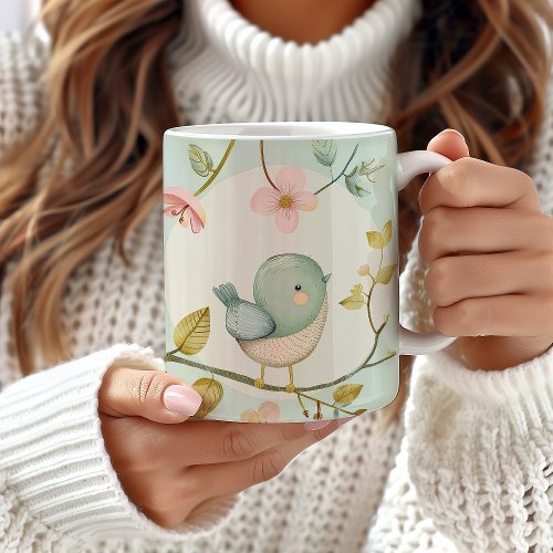 Cute Bird Design Mug Bird Lover Gift Floral  Coffee Mug