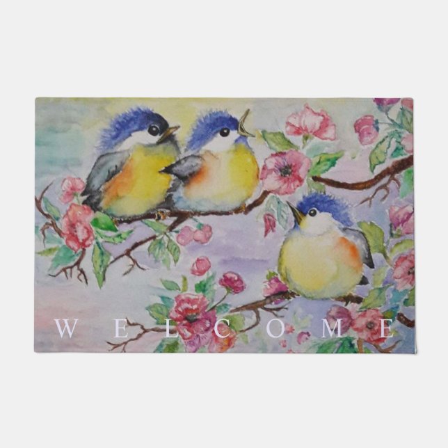 Cute Bird Doormat Beautiful Sparrows (Front)