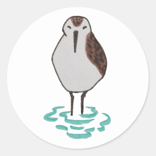 Cute Bird Drawing Sleeping Sandpiper Classic Round Sticker