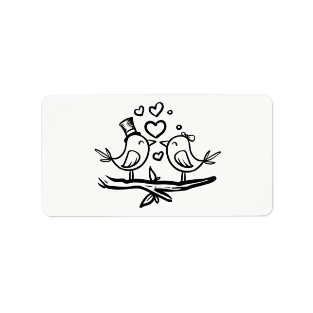 Cute Bird Engagement Black White Lovebirds Wedding Label (Front)