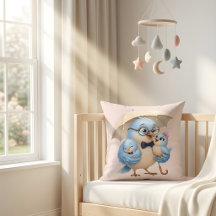 Cute Bird Family Throw Pillow gift