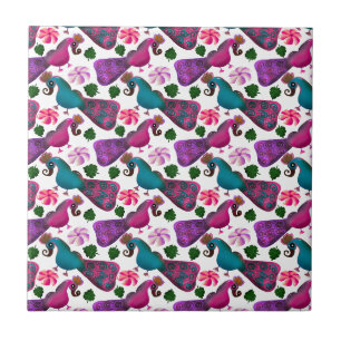 Cute Bird Floral Pattern Colorful Birds Ceramic Tile