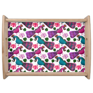 Cute Bird Floral Pattern Colorful Birds Serving Tray
