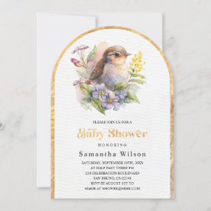 Cute Bird Floral Spring Baby Shower Invitation