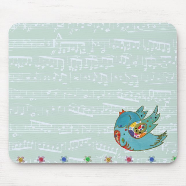 Cute bird flying and singing mouse pad (Front)