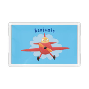 Cute bird flying red airplane cartoon illustration acrylic tray
