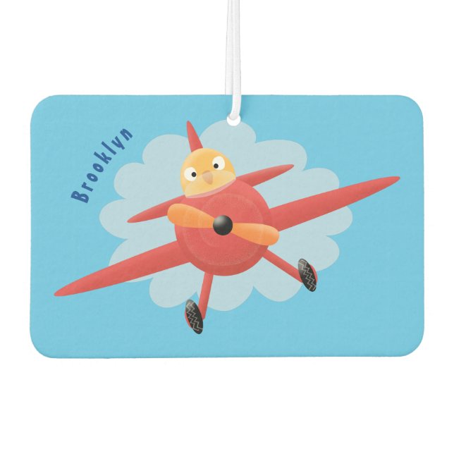 Cute bird flying red airplane cartoon illustration air freshener (Front)
