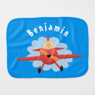 Cute bird flying red airplane cartoon illustration baby burp cloth