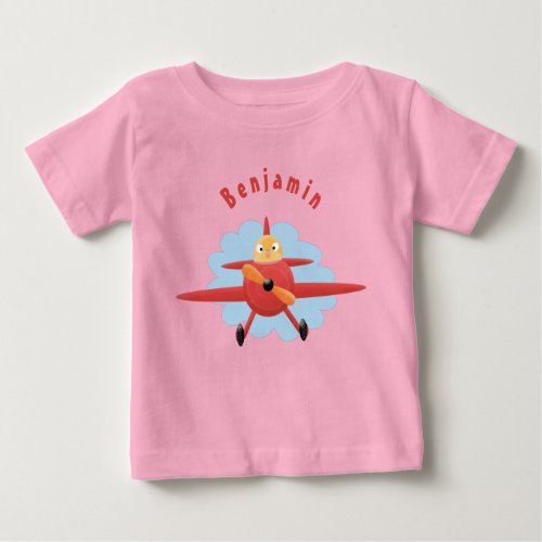 Cute bird flying red airplane cartoon illustration baby T_Shirt